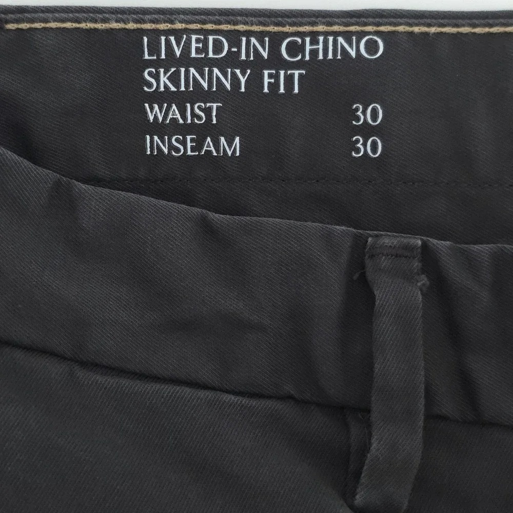 Banana Republic Lived-In Chino Mens Pants 30x30 Flint Gray Skinny Fit